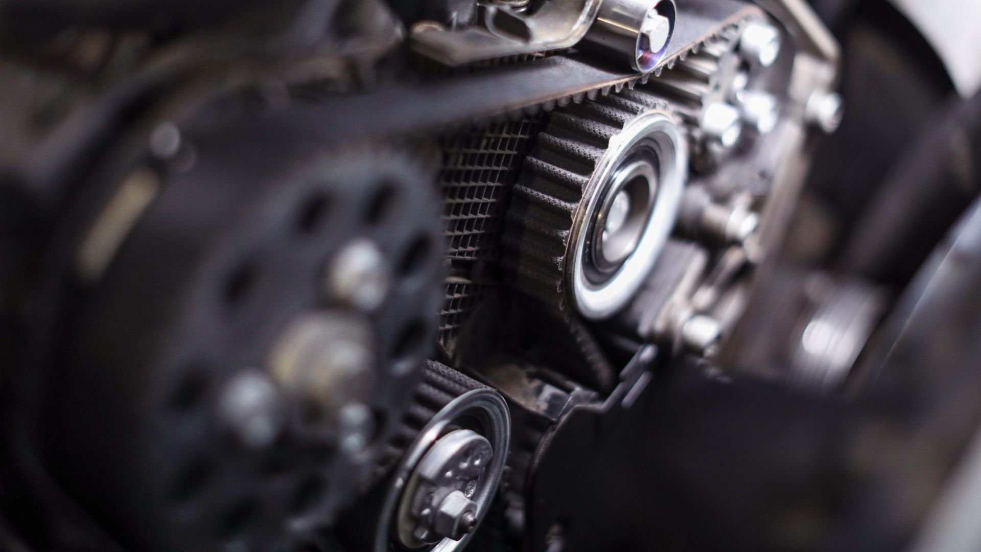 Close-up of mechanical gears and bearings in a precision machine